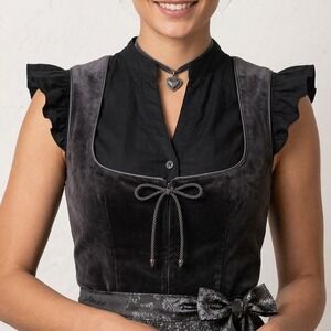 New XL Black Ruffle Sleeve Dirndl Undershirt Top Oktoberfest V Neck Blouse